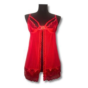 Red Mesh Floral Lace Fairy Goth Coquette Dollette Babydoll Cut Out Top Size M
